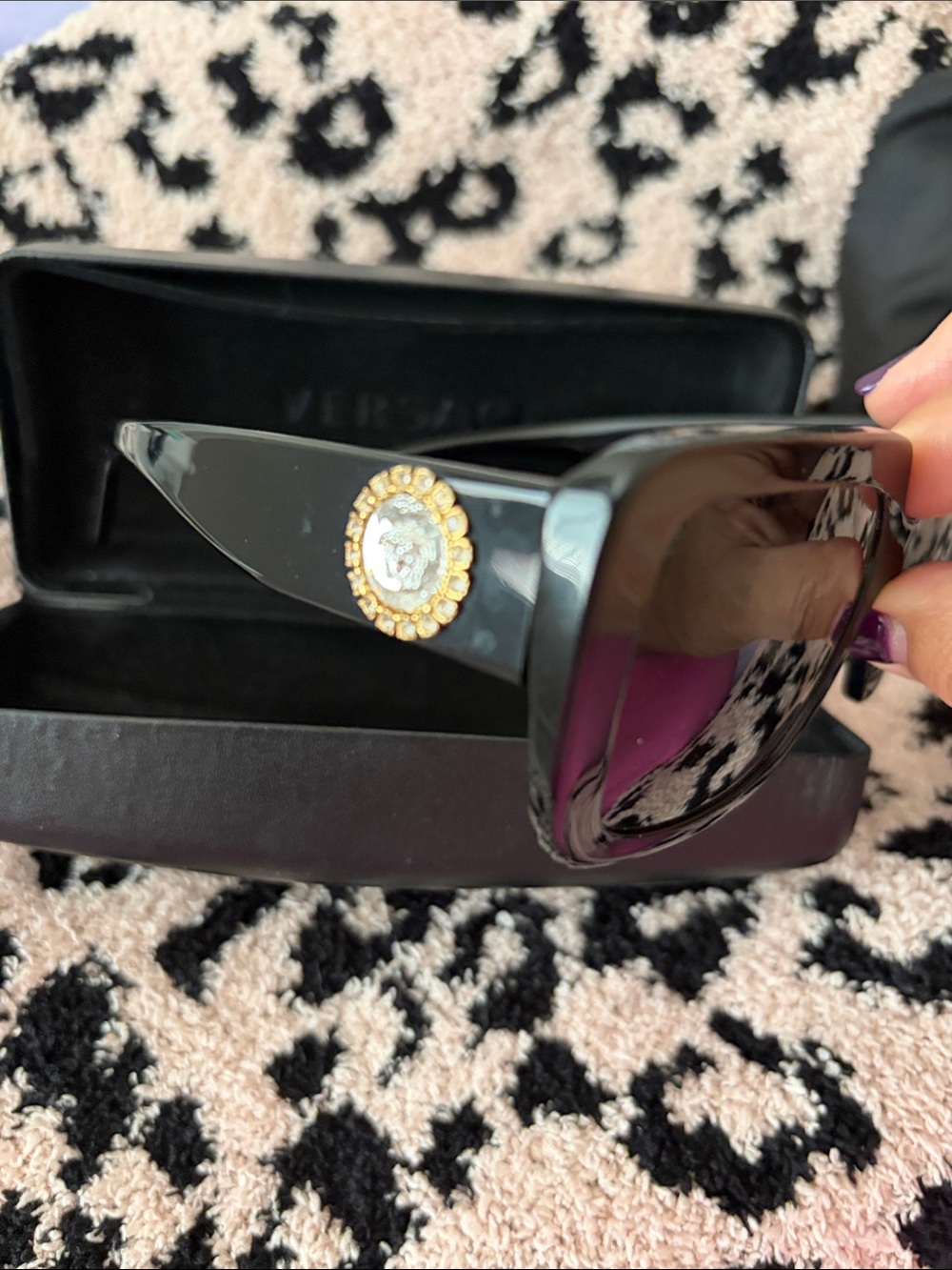 Versace Black Square Sunglasses with Gold Crystal Medallion VE4384b - Picture 8 of 12